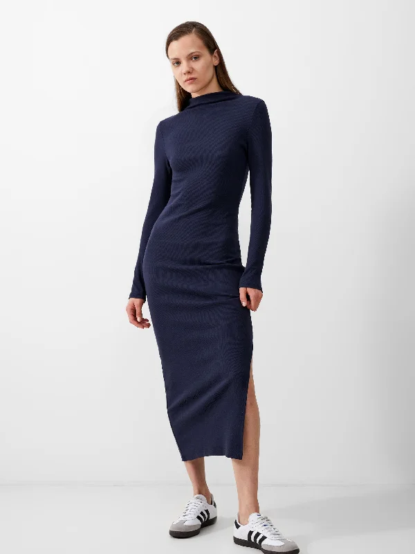 Pleated Women Dress with a Timeless and Elegant TextureRassia Long Sleeve Mock Dress Midi Dress