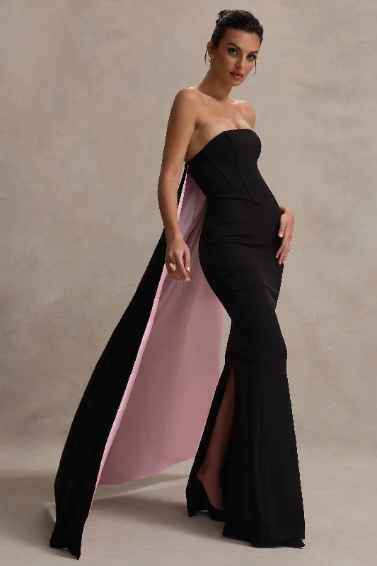 Shift Women Dress with a Simple and Classic Design for Everyday WearShe's Trouble | Black Bandeau Maxi Dress With Pink Cape