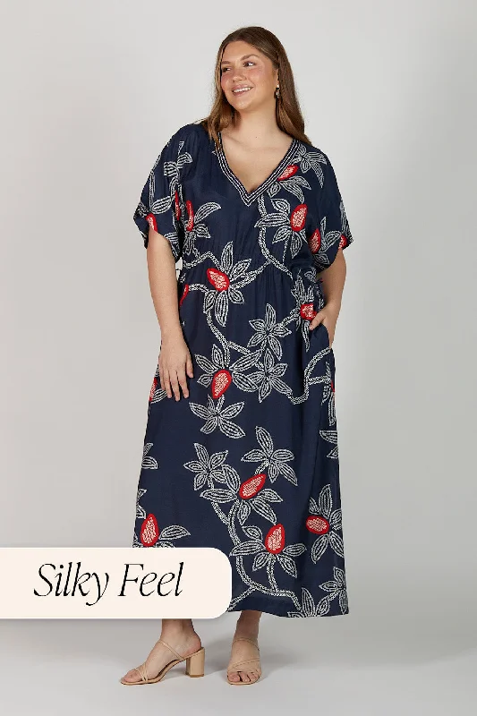 Long - Sleeve Women Dress in Velvet for a Luxurious Winter LookTasha Maxi Kaftan Dress in Ikebana