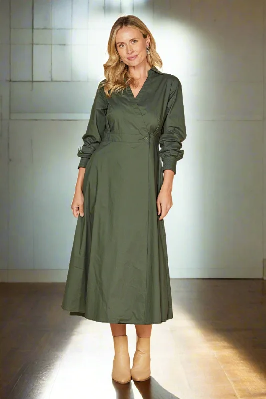 Strapless Women Dress with a Built - in Bra for Comfort and SupportWendy Poplin Wrap Dress in Bottle Green