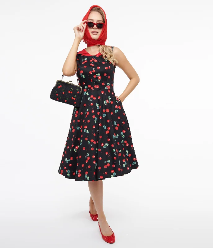 Mini Women Dress with a Short Hem for a Young and Trendy Style1950s Black Cherry Cotton Swing Dress