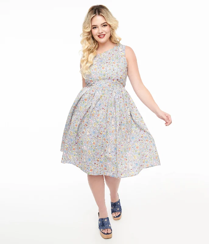 Sheath Women Dress with a Tailored Fit for a Professional Look1950s Ice Blue Wonderland Print Fit & Flare Dress