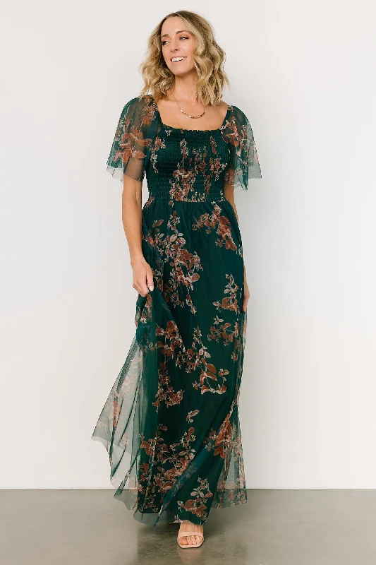 Shift Women Dress with a Simple and Classic Design for Everyday WearCassandra Tulle Maxi Dress | Green + Bronze Floral