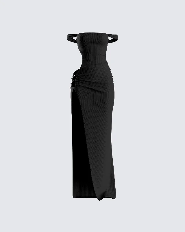 Sheath Women Dress with a Tailored Fit for a Professional LookJanine Black Cut Out Maxi Dress