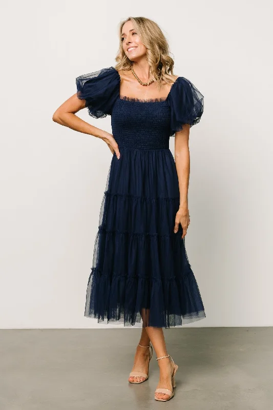 Backless Women Dress for a Sexy and Alluring Look at Evening EventsLiv Tulle Midi Dress | Navy