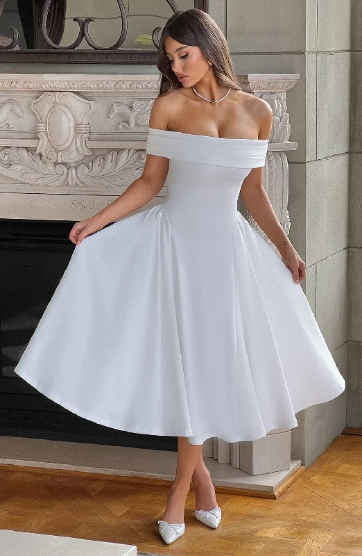 Off - the - Shoulder Women Dress for a Romantic and Feminine LookMiranda Midi Dress - Ivory