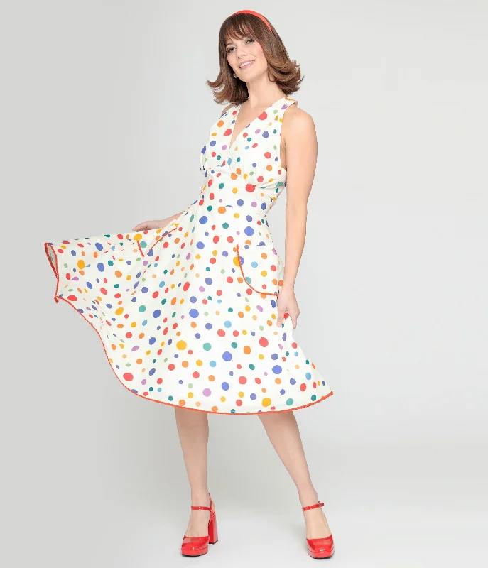 Lace - Embellished Women Dress for an Elegant and Sophisticated AppearanceUnique Vintage 1950s Rainbow Polka Dot Cotton Halter Swing Dress