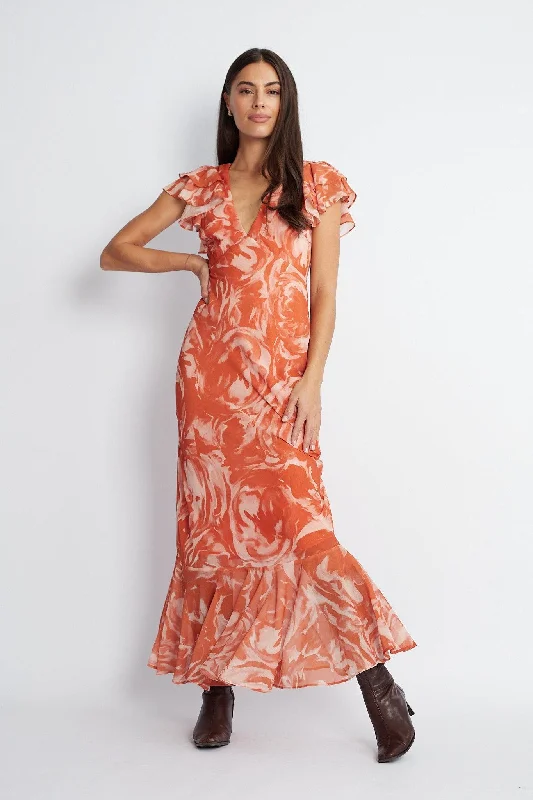 Ruffled Women Dress with Multiple Layers for a Playful and Girly StyleZalika Dress - Orange Print