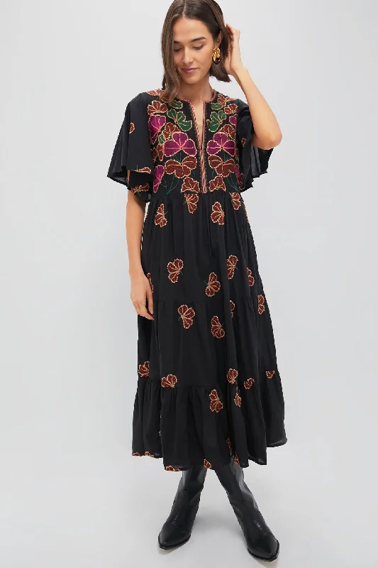 Maxi Women Dress with Floral Print for a Bohemian VibeAlmay Black Flirty V-Neck Midi Dress