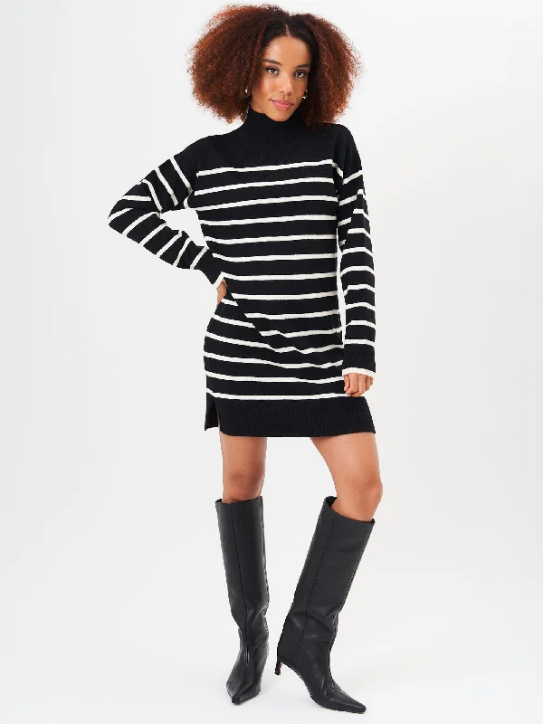 Empire Waist Women Dress to Accentuate the Bust and Conceal the WaistBlack High Neck Stripe Oversized Tunic Dress