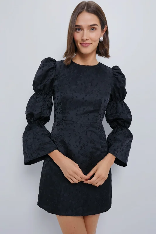 Mermaid - Style Women Dress with a Fitted Silhouette for Special OccasionsBlack Jacquard Puff Sleeve Darcy Mini Dress