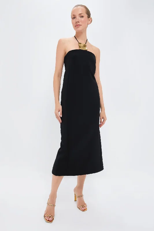 Halter Neck Women Dress to Show Off the Shoulders and NecklineBlack Sezane Midi Dress