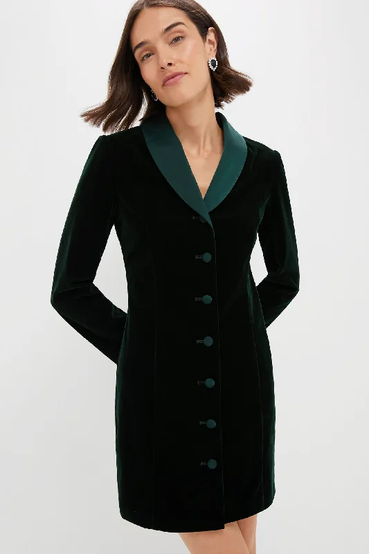 Off - the - Shoulder Women Dress for a Romantic and Feminine LookDark Green Velvet Stacie Dress