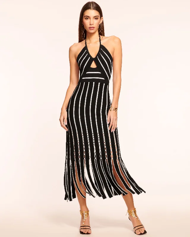 Empire Waist Women Dress to Accentuate the Bust and Conceal the WaistFrida Fringe Knit Midi Dress