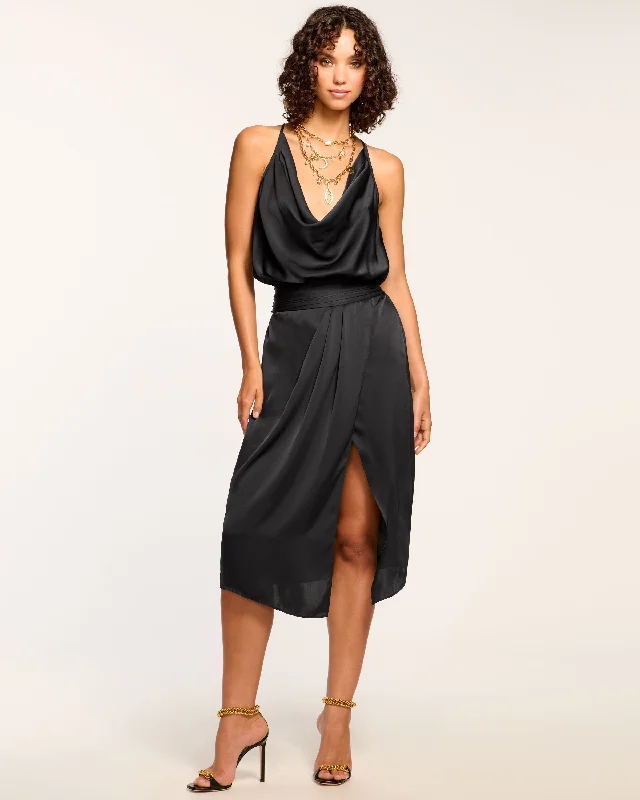 Strapless Women Dress with a Built - in Bra for Comfort and SupportMonica Cowl Neck Midi Dress