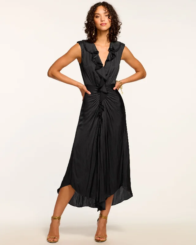 Mini Women Dress with a Short Hem for a Young and Trendy StyleOlive Ruffle V-Neck Midi Dress