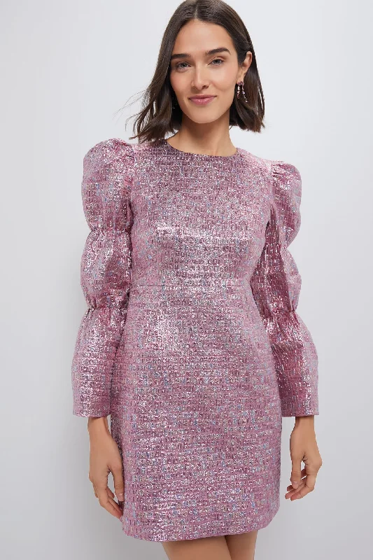 Lace - Embellished Women Dress for an Elegant and Sophisticated AppearancePink Multi Jacquard Puff Sleeve Darcy Mini Dress