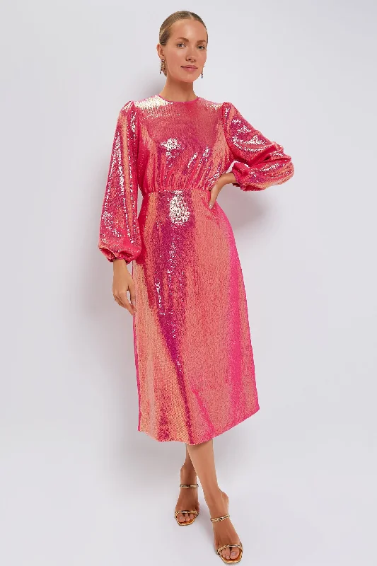 Pleated Women Dress with a Timeless and Elegant TexturePink Sequin Ivanna Dress