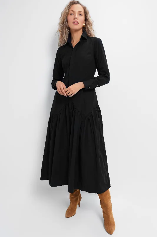 Long - Sleeve Women Dress in Velvet for a Luxurious Winter LookPolo Black Cotton Poplin Long Sleeve Day Dress