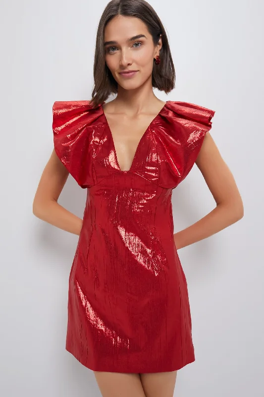 Backless Women Dress for a Sexy and Alluring Look at Evening EventsRed Metallic Plisse Tanya Mini Dress