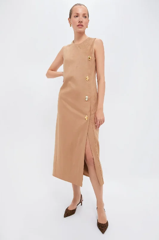 Sheath Women Dress with a Tailored Fit for a Professional LookTan Kalita Midi Dress