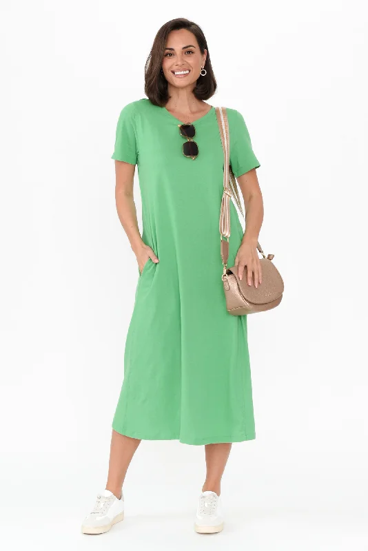 Halter Neck Women Dress to Show Off the Shoulders and NecklineAdira Green Cotton Pocket Dress