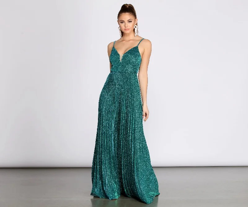 Ball Gown Women Dress with a Full Skirt for a Princess - like LookAida Glitter Shine Pleated A-Line Dress