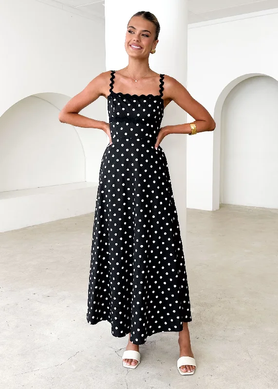 Off - the - Shoulder Women Dress for a Romantic and Feminine LookArcher Maxi Dress - Black Polka