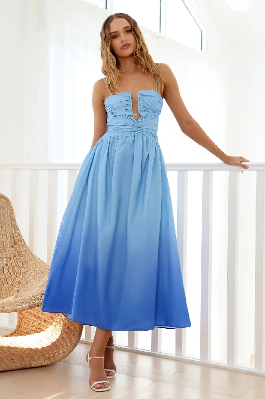 Wrap - Style Women Dress with Adjustable Fit for All Body TypesCaramel Latte Maxi Dress Blue