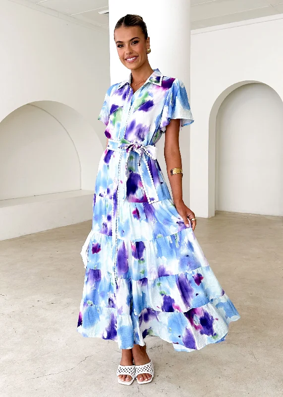 Shift Women Dress with a Simple and Classic Design for Everyday WearLeondra Maxi Dress - Blue Watercolour