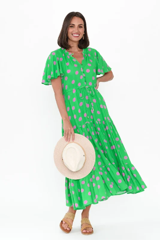 Halter Neck Women Dress to Show Off the Shoulders and NecklineLishka Green Spot Tie Dress