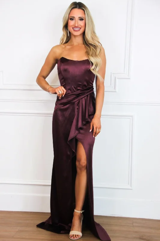 Sheath Women Dress with a Tailored Fit for a Professional LookLover Satin Ruffle Maxi Dress: Maroon