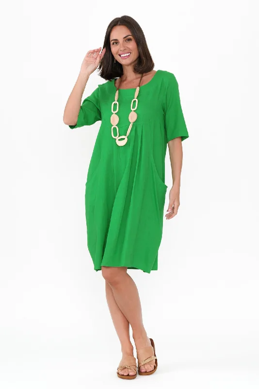 Plus Size Women Dress with a Flattering A - Line Cut for Comfort and StyleMyley Green Linen Cotton Dress