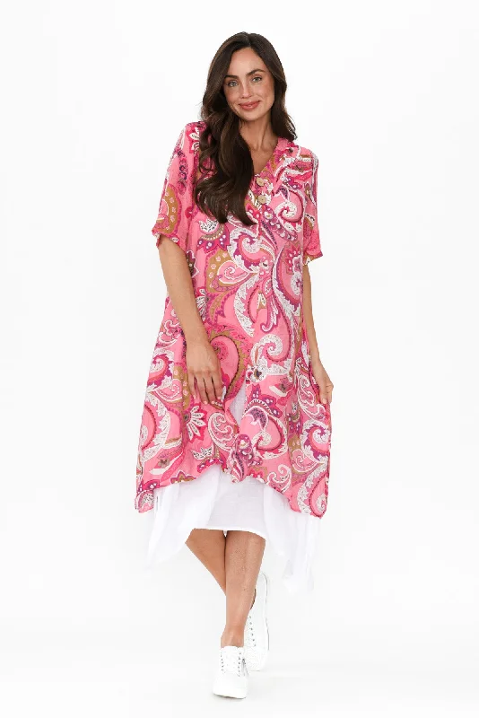 Strapless Women Dress with a Built - in Bra for Comfort and SupportNala Pink Paisley Layers Dress