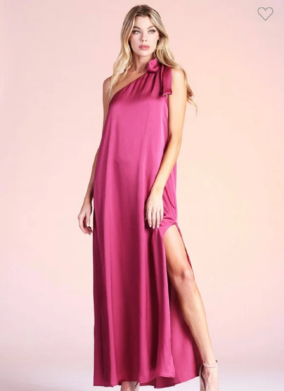 Mermaid - Style Women Dress with a Fitted Silhouette for Special OccasionsOne Shoulder Bow Tie Up A Line Side Slit Maxi Occasion Dress