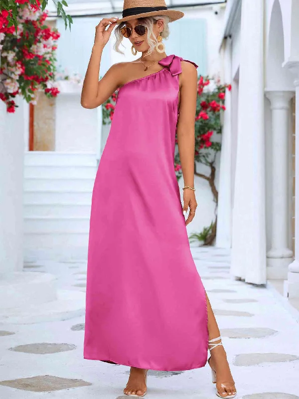 Strapless Women Dress with a Built - in Bra for Comfort and SupportOne-Shoulder Slit Maxi Dress