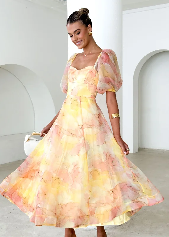 Mermaid - Style Women Dress with a Fitted Silhouette for Special OccasionsParadisio Maxi Dress - Lemon Watercolour