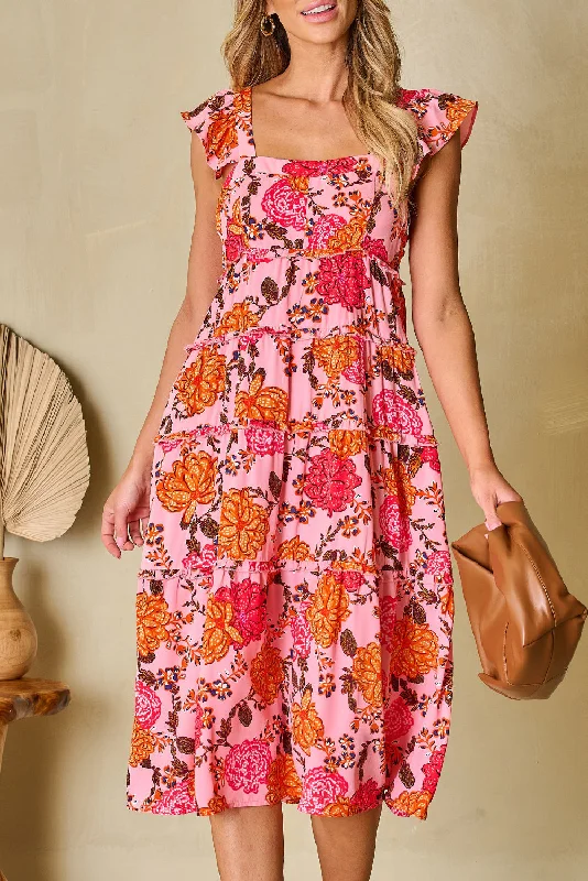 Halter Neck Women Dress to Show Off the Shoulders and NecklineFloral Ruffle Tiered Midi Dress