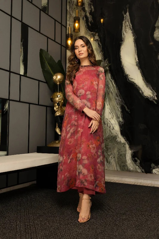 Printed Abstract Women Dress for a Modern and Artistic AppealRadiant Rose Hand Embroidered Dress