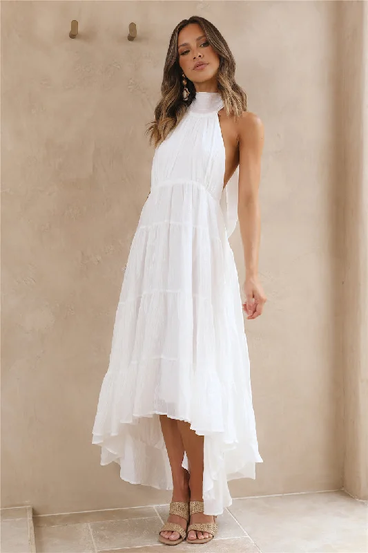 Halter Neck Women Dress to Show Off the Shoulders and NecklineSpring Sunsets Maxi Dress White