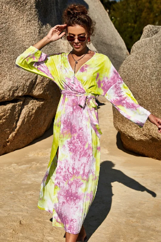 Halter Neck Women Dress to Show Off the Shoulders and NecklineTie Dye Wrap Maxi Dress