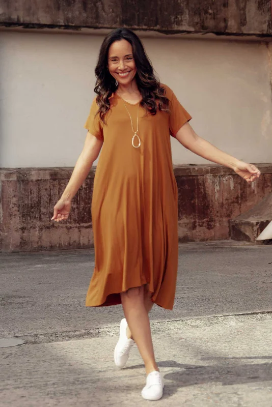 Wrap - Style Women Dress with Adjustable Fit for All Body TypesTiffany Rust Bamboo Tee Dress