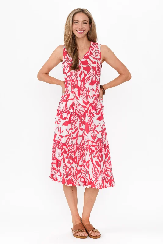 Shift Women Dress with a Simple and Classic Design for Everyday WearTulla Pink Tropical Cotton Sleeveless Dress