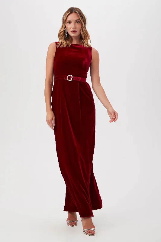 Wrap - Style Women Dress with Adjustable Fit for All Body TypesVedda Velvet Belted Sleeveless Maxi Dress