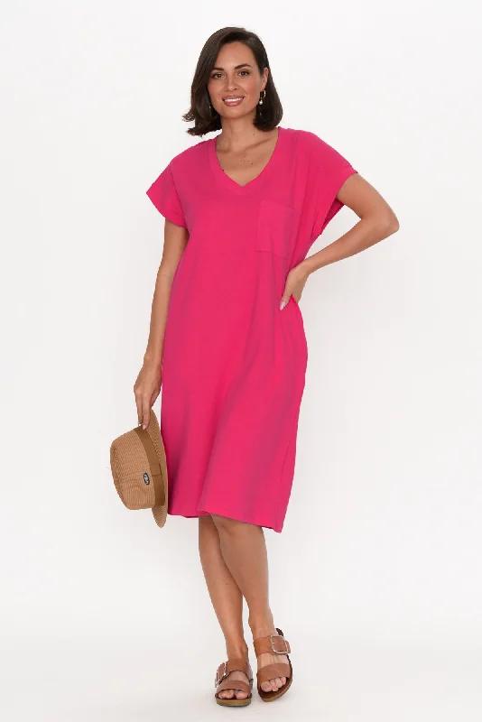 Pleated Women Dress with a Timeless and Elegant TextureZena Fuchsia T-Shirt Dress