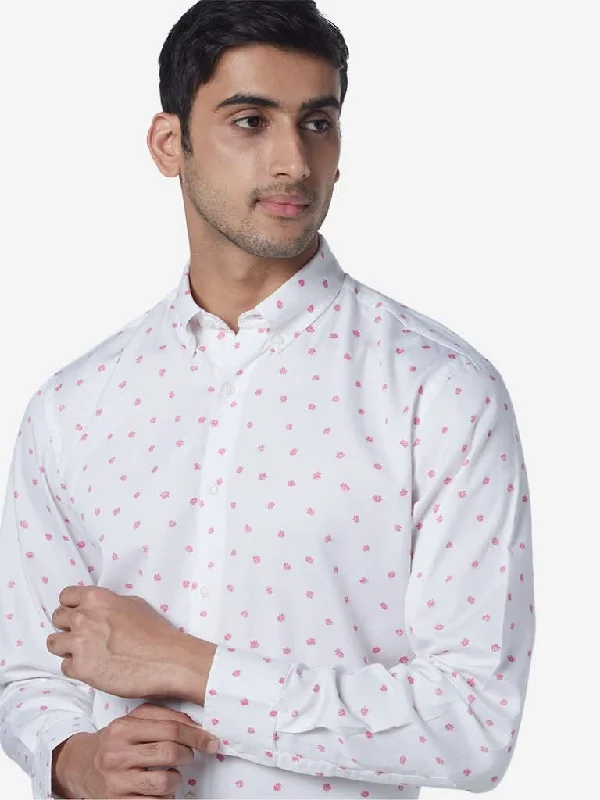 Ascot White Floral Print Relaxed-Fit Shirt