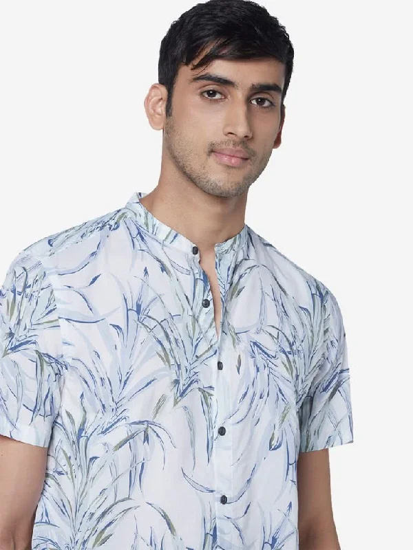 ETA Blue Resort-Fit Leaf Pattern Shirt