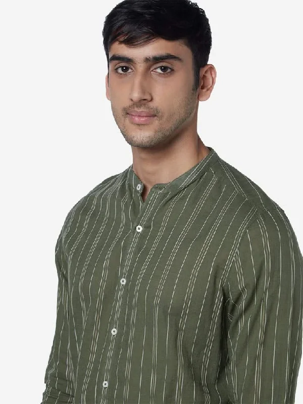 ETA Olive Resort-Fit Stripe Print Shirt