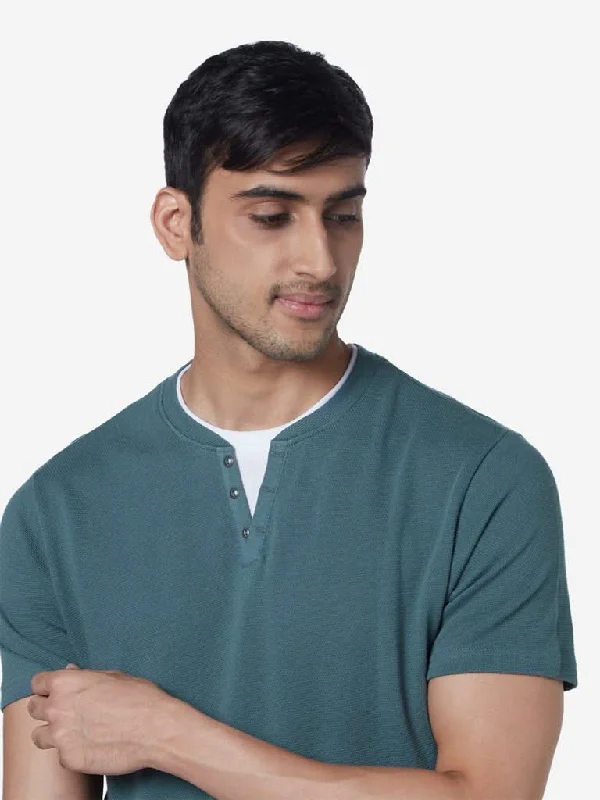 ETA Teal Slim-Fit Knit Textured Shirt