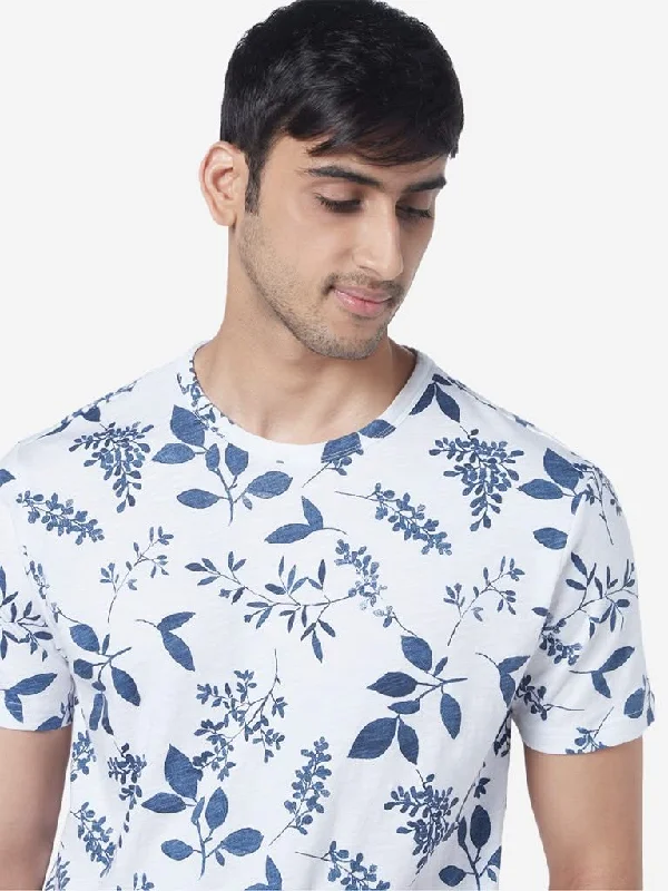 ETA White Slim-Fit Leaf Pattern T-Shirt